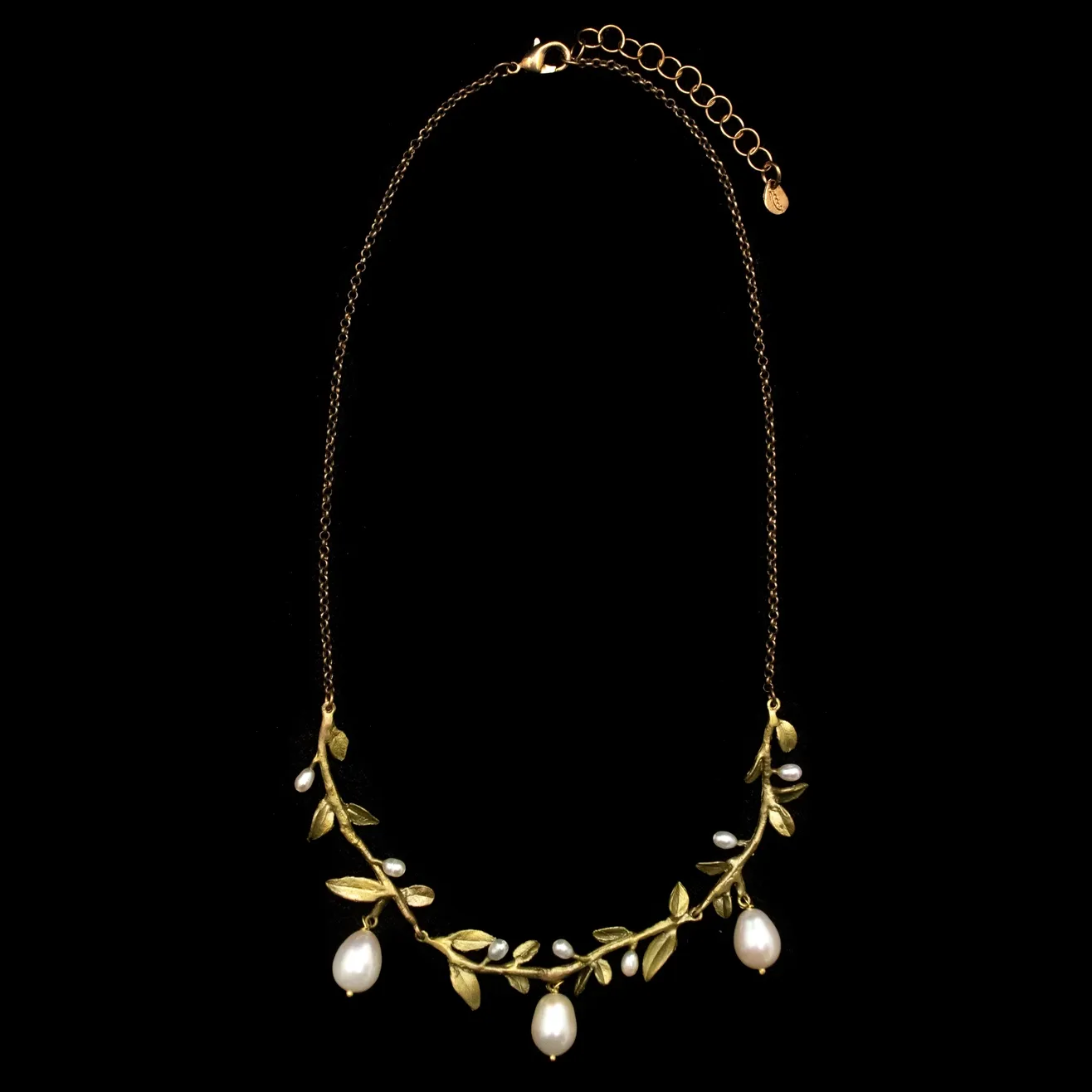 Victorian Vine Necklace (Cast Bronze  with Freshwater Pearls) 16&quot; Adj.