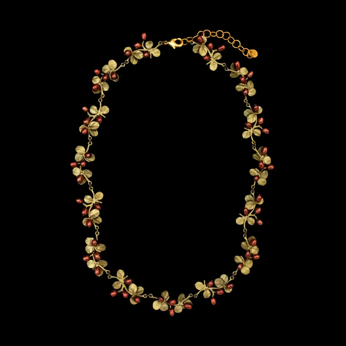 Firethorn Statement Necklace (Cast Bronze with Red Freshwater Pearls) 16&quot; Adj.