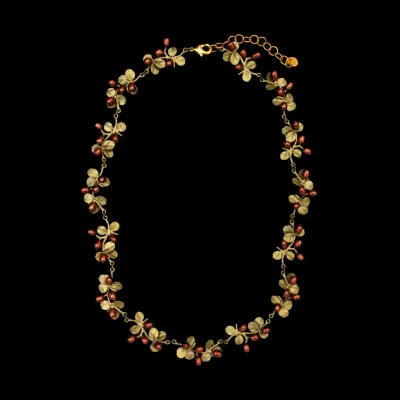 Firethorn Statement Necklace (Cast Bronze with Red Freshwater Pearls) 16&quot; Adj.