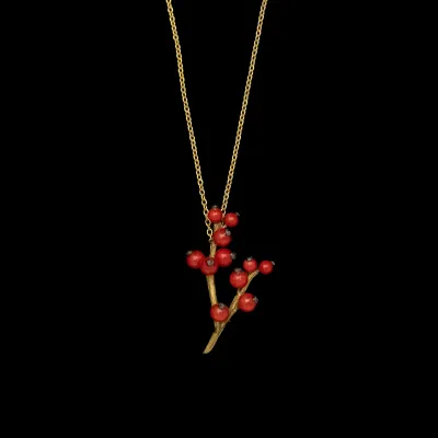 Winterberry Pendant (Bronze  with Red Jade Beads. -16" Adj.