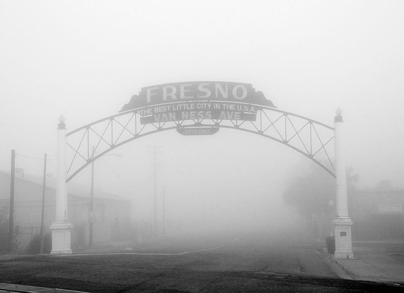 Jim Curnyn, Fresno Arch Fog, Fresno (Unframed) 14x17"
