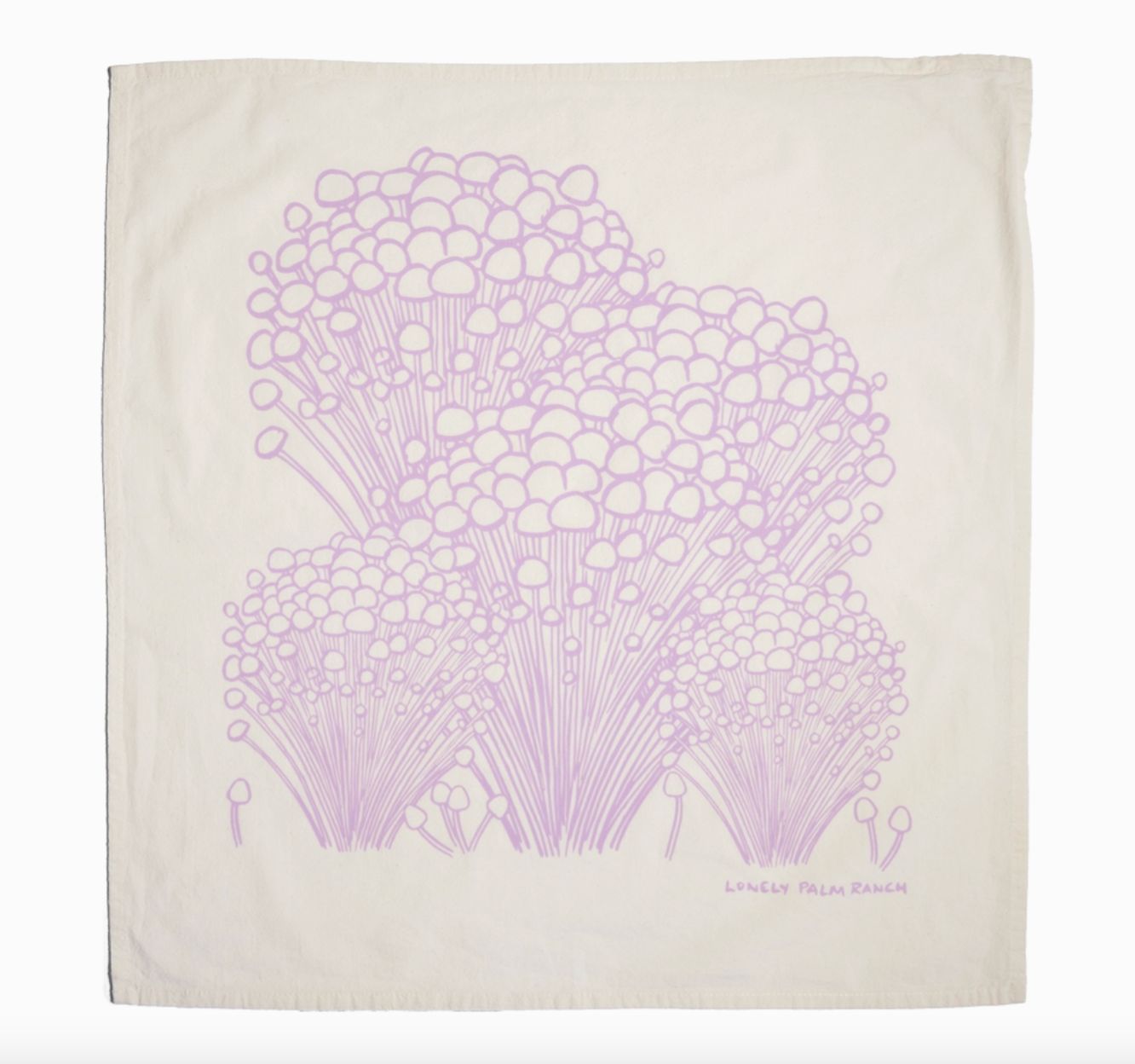 Lavender Mushroom 28"  100% Cotton Tea Towel - Hand Silkscreened  by Arroyo Grande Artists  Lonely Palm Ranch 