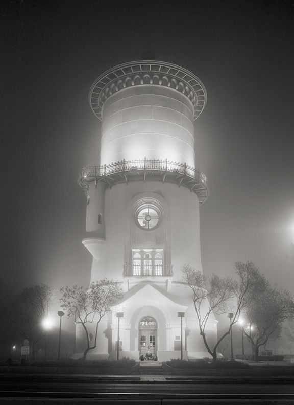 Jim Curnyn, Water Tower Fog, Fresno  (Framed) 14x17"