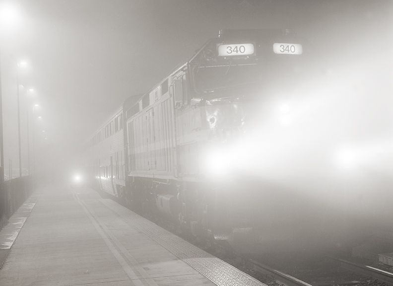 Jim Curnyn,  Passenger Train on Amtrak Platform, Fresno (Unframed) 14x17"