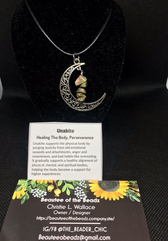 Crescent Moon Necklace with Unakite stones