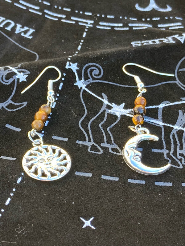 Sun &amp; Moon earrings W/ Tiger Eye Stones