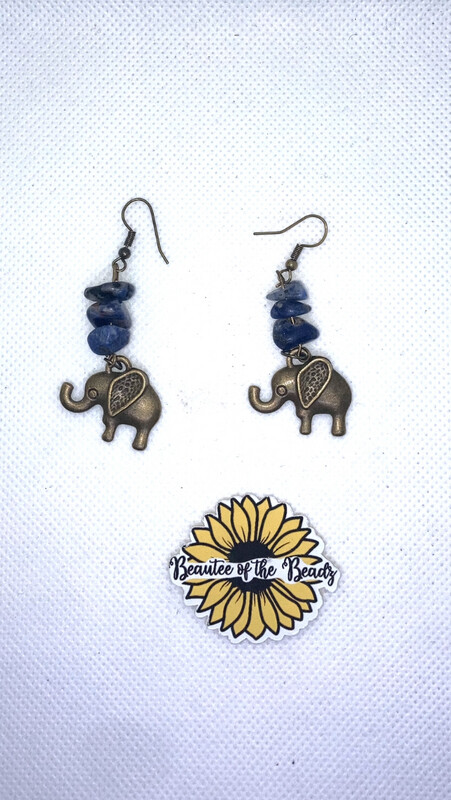 Sodalite/ Brass Elephant Earrings