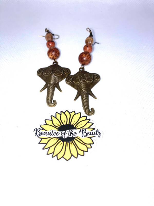 Brass earrings with Brown Wood Beads