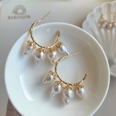 'Snow Garden' baroque pearl hook earrings