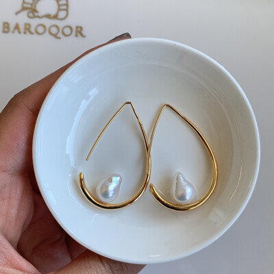 'Dream on the moon' baroque pearl hook earrings 11.5x9mm