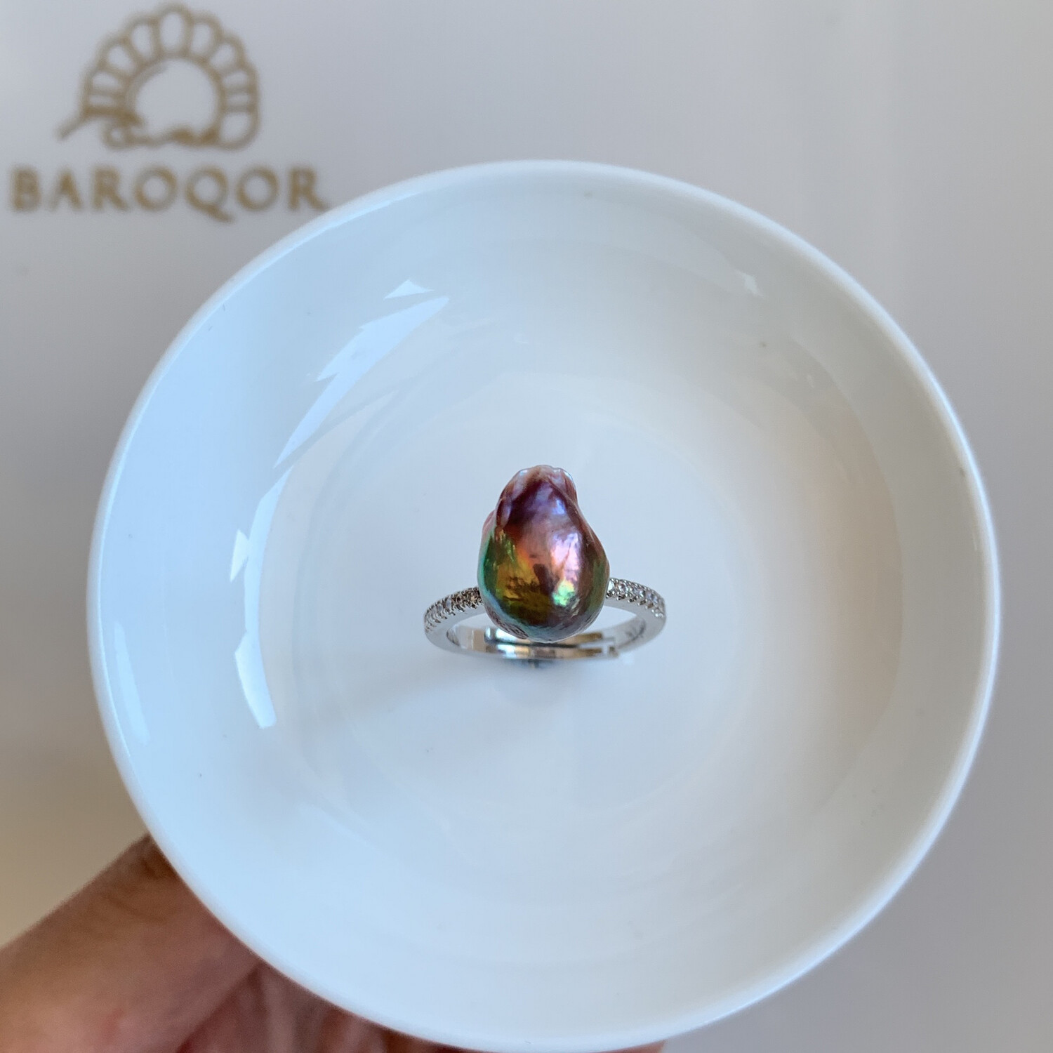 'Lotus Pride' silver baroque pearl ring 12x10mm