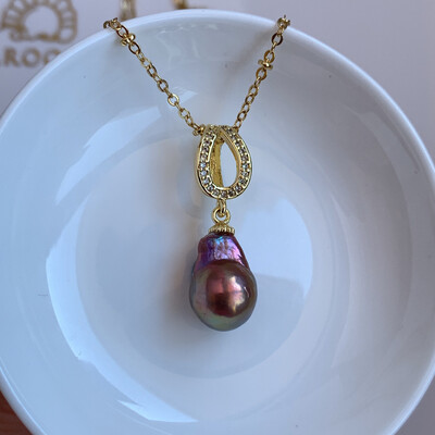 'Ocean Sunset' small-medium baroque pearl necklace 15x10.5mm