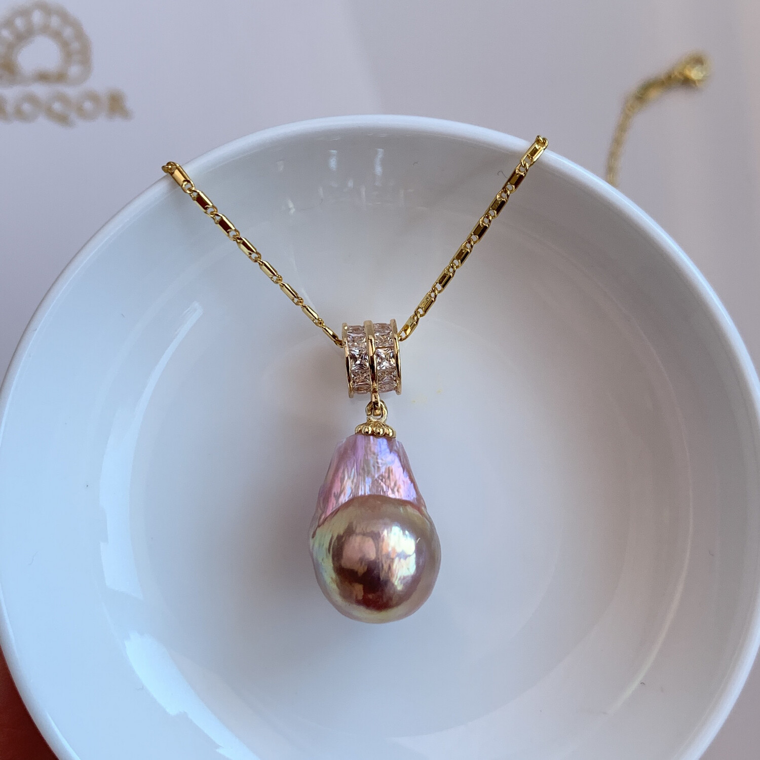 ‘Musky Rose’ Pink Baroque pearl Necklace 18.5x13mm