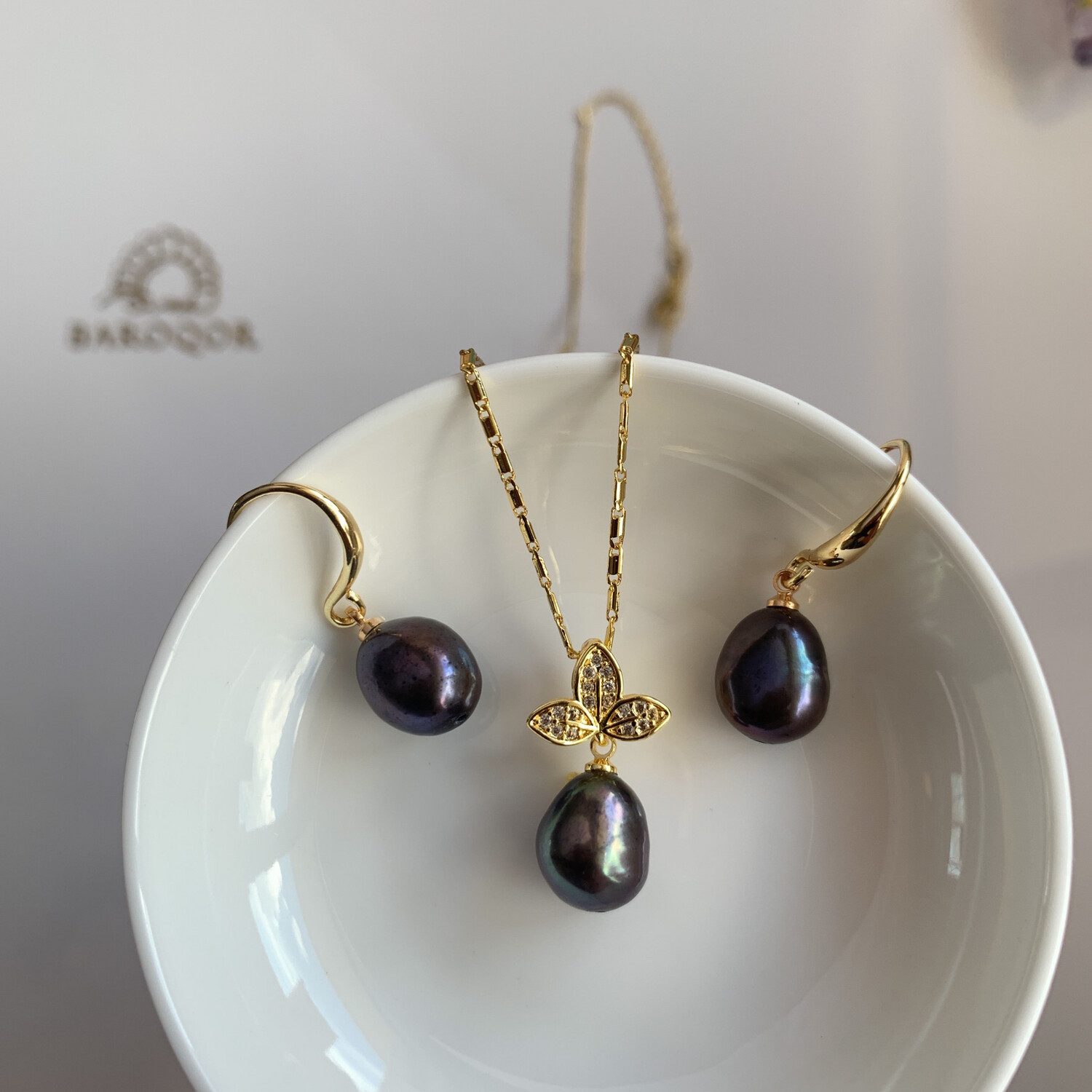 ‘Black Grapes’ Pearl Set12x9.5mm
