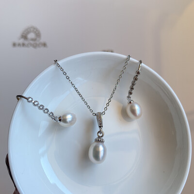 ‘Raindrop Bubbles’ Silver Baroque pearl Set 8-9mmX7-8mm