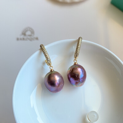 ‘Purple Balloons’ G21 Baroque pearl Earrings 15x13mm