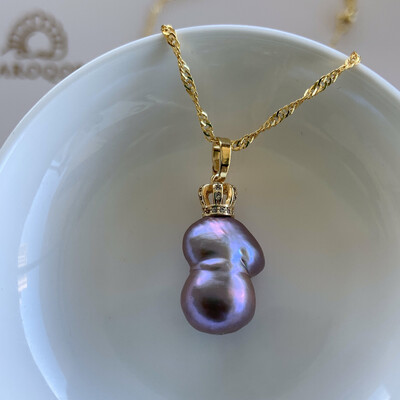 ‘Ms Tenacious’ purple twin pearl necklace 18x14mm
