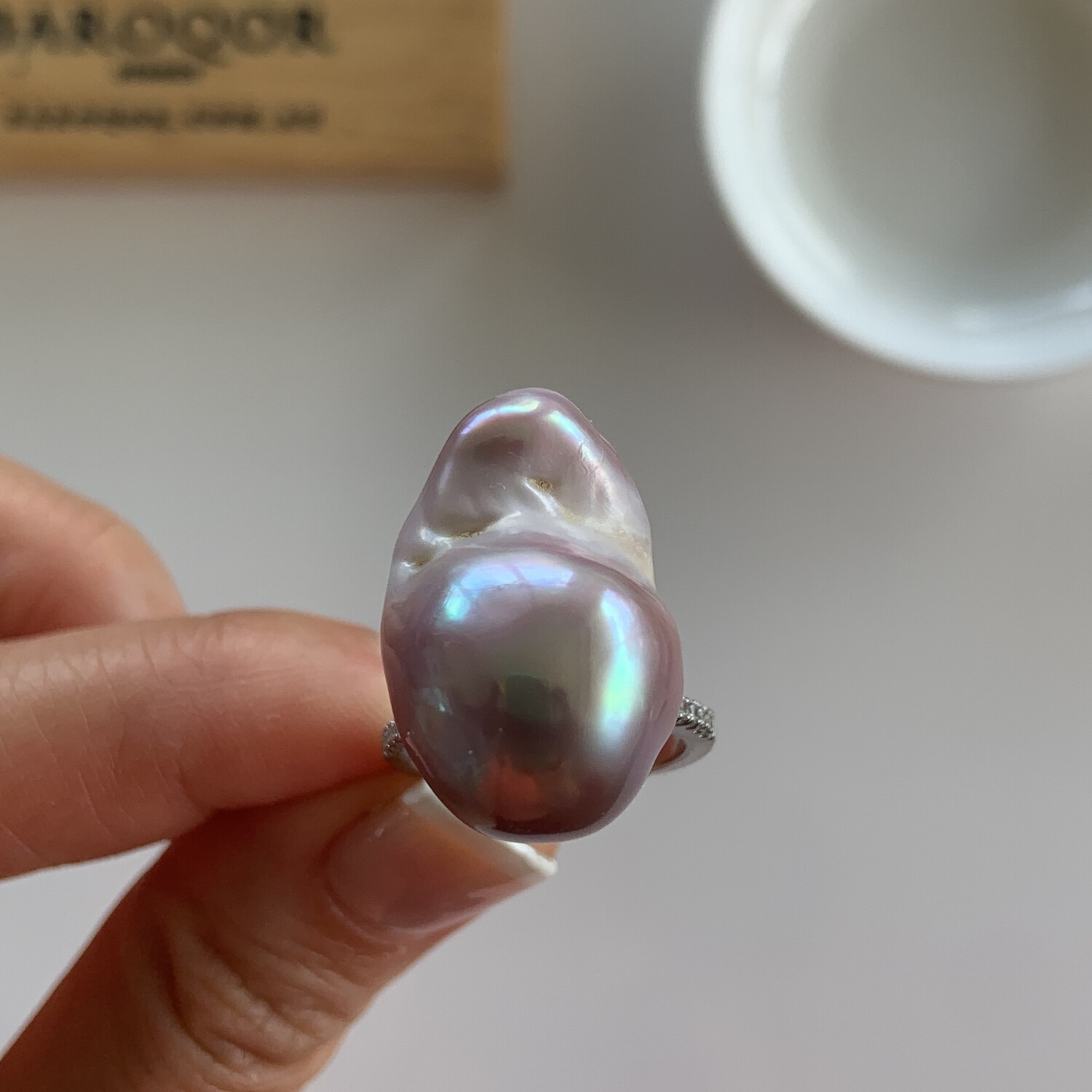 ‘Purple Bumble Bee’ Large Baroque pearl Ring 24x15mm