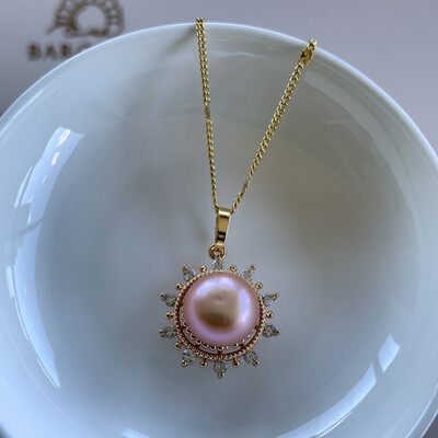 ‘Rosy Sun’ Bun Shape Pink Baroque pearl Necklace 11mm