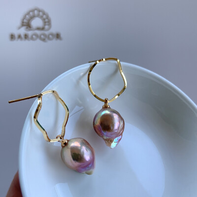 ‘Mermaid Babies’ Pink Baroque pearl Earrings 14.5x12mm