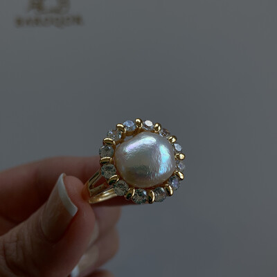 ‘Sleeping Beauty’ Free Formed Baroque pearl Ring 13x11mm
