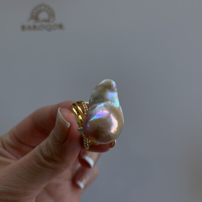 ‘Fantasy’ Genuine adjustable baroque pearl ring 28.5x15mm