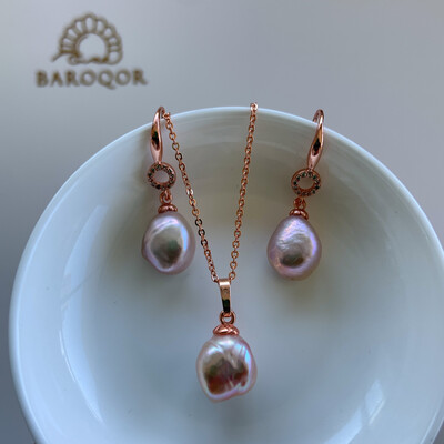 ‘Rose Family’ Pink Baroque pearl Set 10-11x 11-12mm