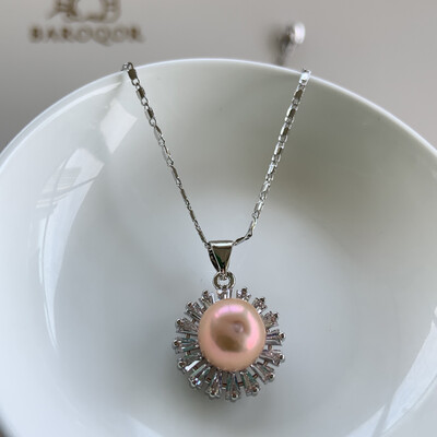 ‘Pink 3rd Eye’ Pink Baroque pearl Necklace Silver