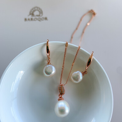 ‘Gracious’ Baroque pearl Set Rosegold 10-11mm x 9-10mm