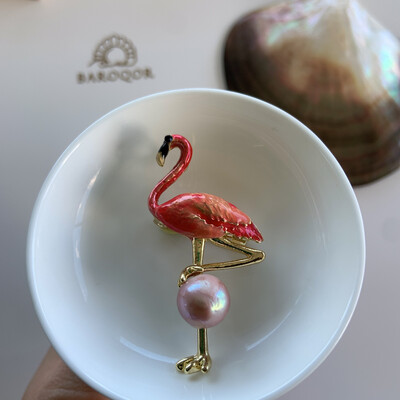 ‘Pelican And Its Pink Rock’ Baroque pearl Brooch/ Pendent 11.5mm