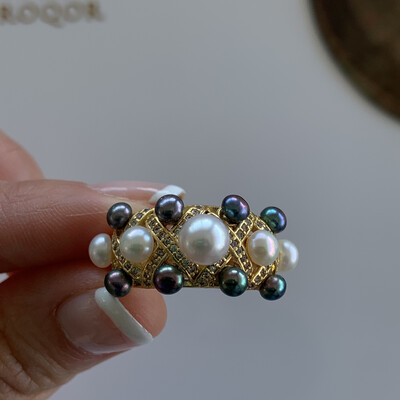 ‘Cleopatra’ Multi Mini Baroque pearl Ring Adjustable 3.5-6mm