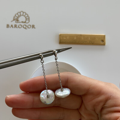 ‘UFO’ Dangly Button Pearl Earrings
