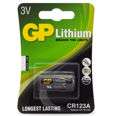 CR123AC1
GP 3V 1500mAh Lithium Battery - Card of 1