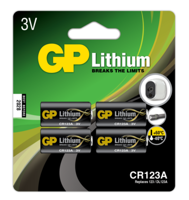 CR123AC4
GP 3V 1500mAh Lithium Battery - Card of 4