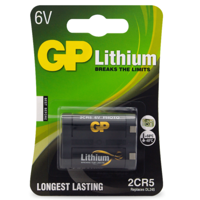 CR2CR5C1
GP 6V 1400mAh Lithium (LiMnO2) Photographic Battery - Card of 1