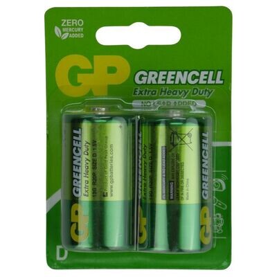 GP Greencell – Extra Heavy Duty D Battery Pack of 2