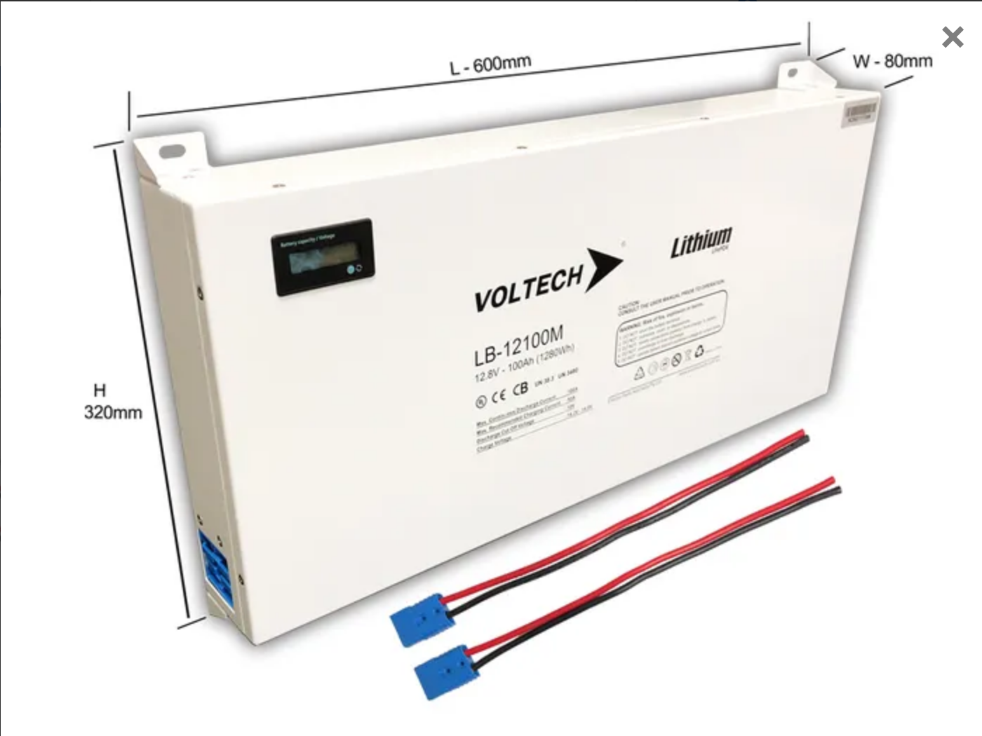 Voltech Lithium LiFePO4 Battery - 12.8V/100Ah - Slimline