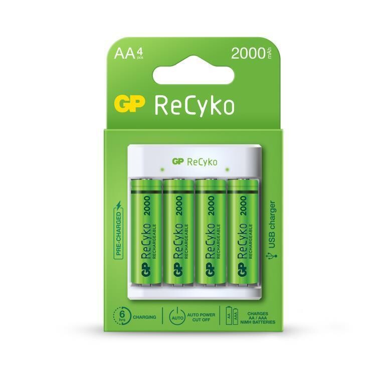 GPE411210AAHC
GP Recyko 4 bay USB Charger - Including 4 x NiMH AA Batteries