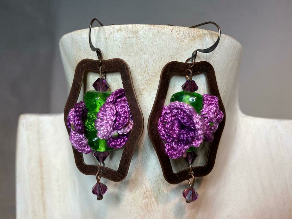 ORECCHINI ESAGONO CROCHET, Colore: Viola