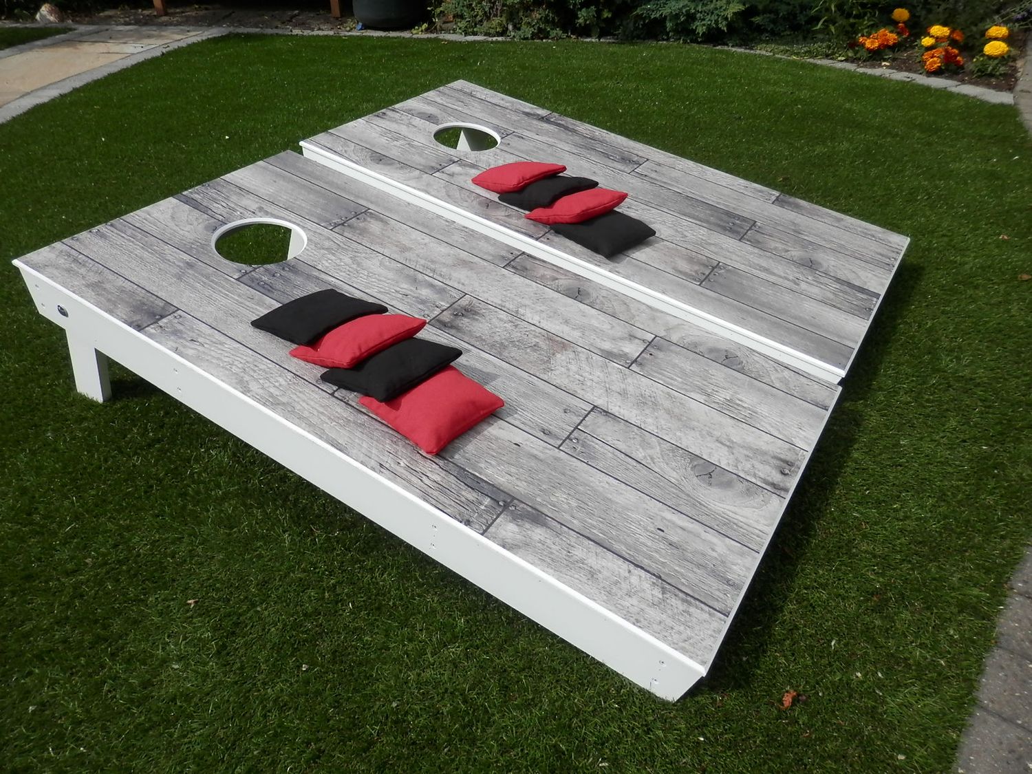 Full Deluxe Cornhole Set, Design: Rustic Wood Grey