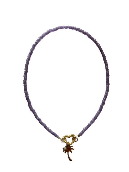 Paarse hart palm ketting