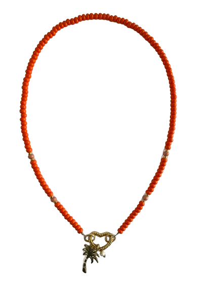 Oranje roze palmboom ketting