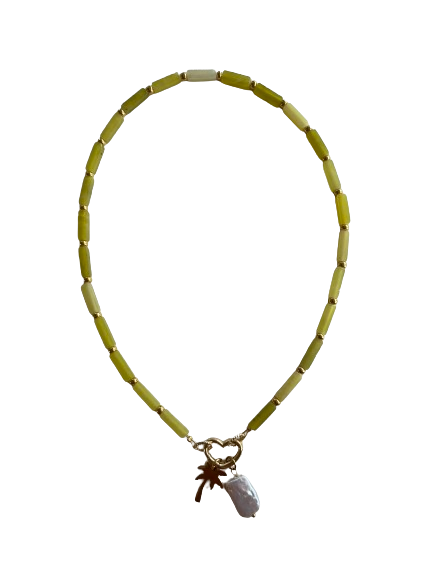 Lime ketting met hart palmboom en parel