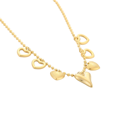 Bolletjes gouden diverse hartjes ketting
