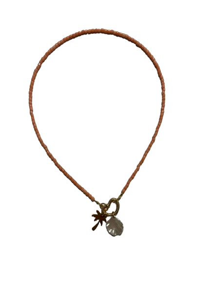 Zalmroze kleine koraal ketting