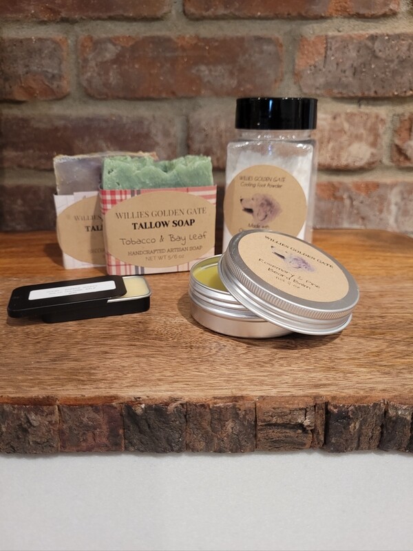 Bundle 5 - 2 Soaps, Beard Balm, Solid cologne, and Foot Powder.