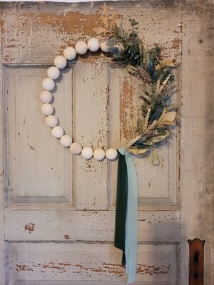 Wooden beaded dried floral wreath