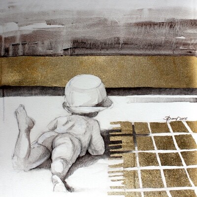 Am Badesee - Original Mixedmedia Gemälde, mit Alurahmen Am Badesee - Original Mixedmedia Gemälde, mit Alurahmen