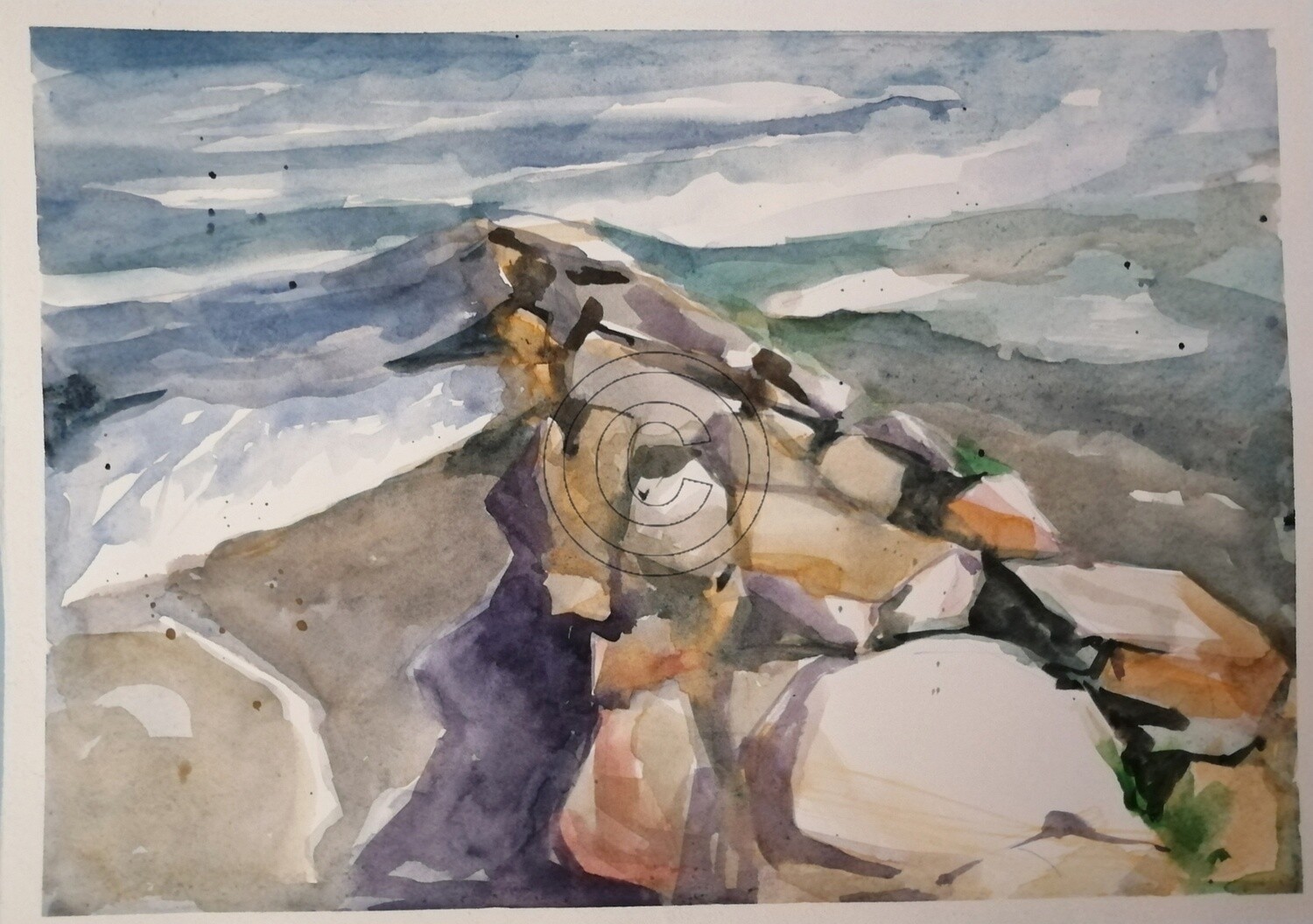 Ostseeküste, Original Aquarell Zeichnung 25x35cm