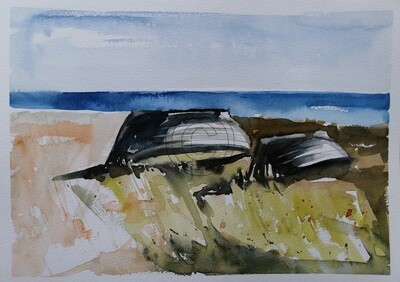 Fischerboote, Original Aquarell Zeichnung 26x36cm Fischerboote, Original Aquarell Zeichnung 26x36cm